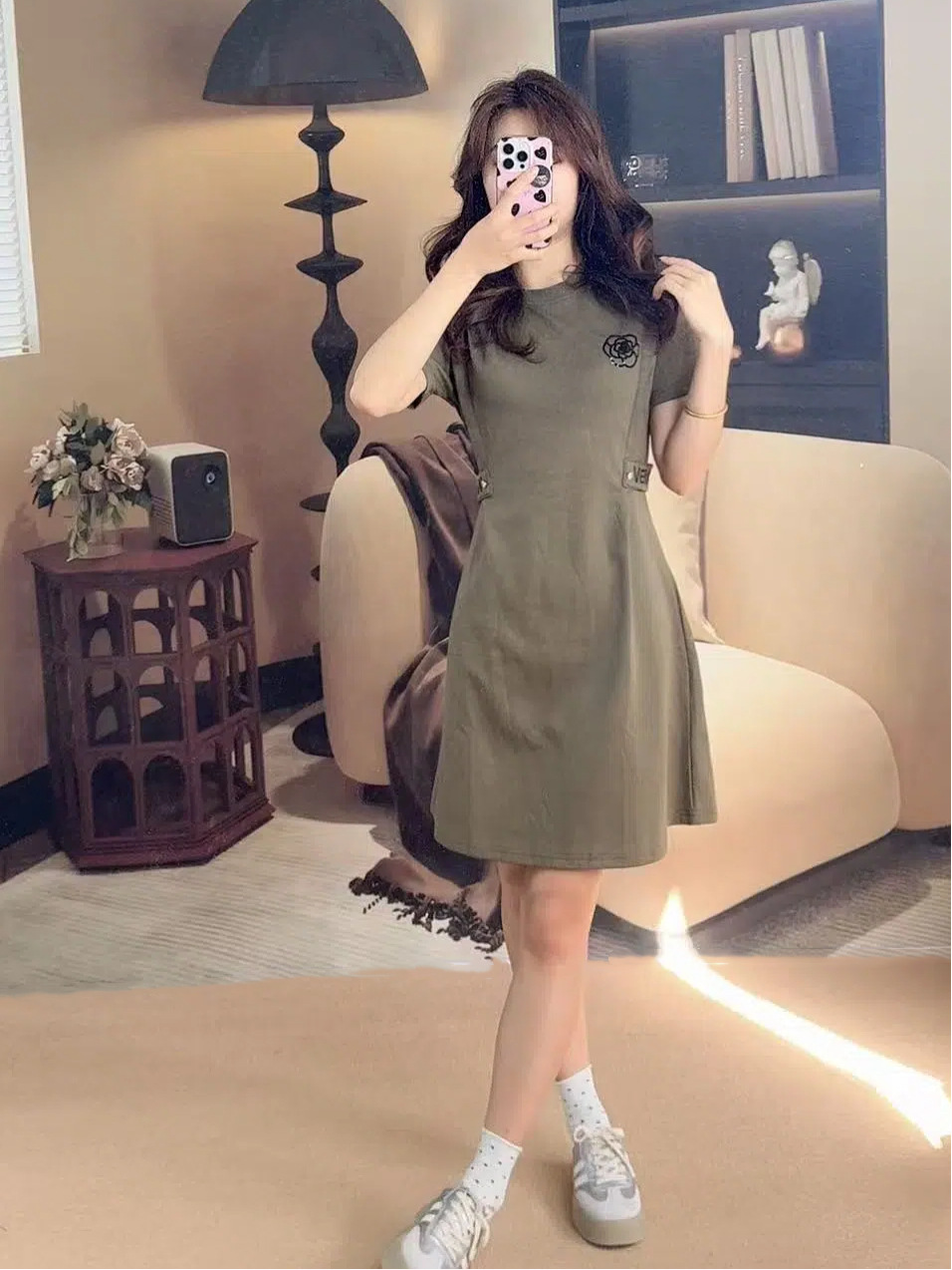 D92Dress is simple and elegant, high-end temperament, medium-length waist A-line women's dress