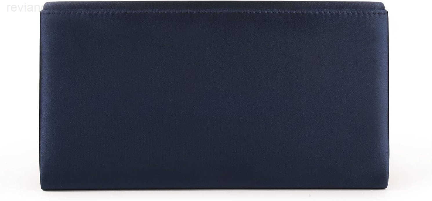 Evening Bags For Women Pleated Satin Rhinestone Brooch Prom Clutch Purse With Detachable Chain Strap Deep Navy BlueW250908