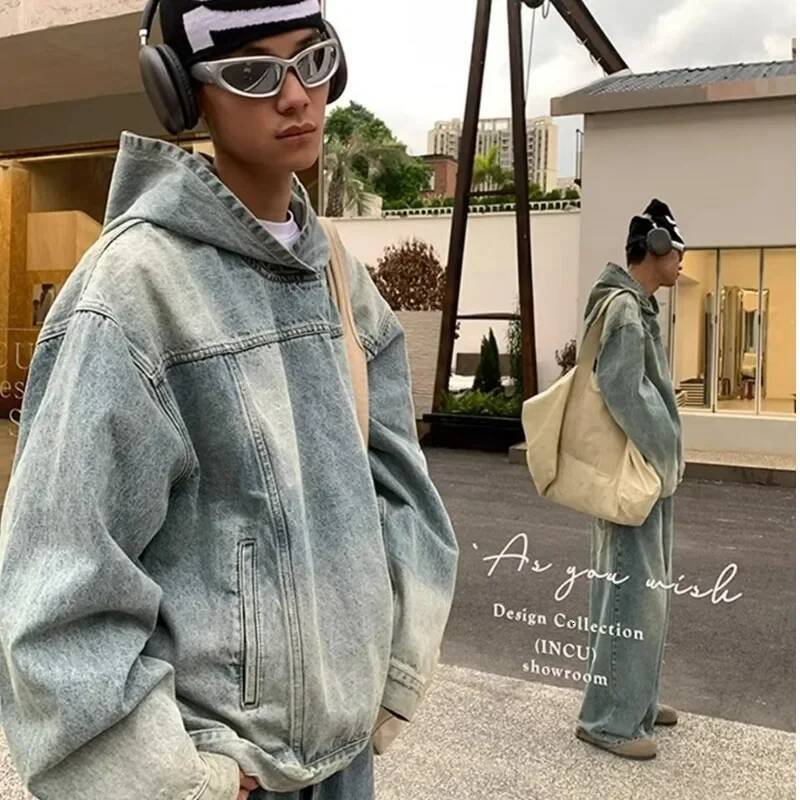2025 Men's New Denim Sportswear Hoodie American Retro Street Dress Loose Jacket, Suitable for design Popular Spring, Autumn, Winter Designer Clot