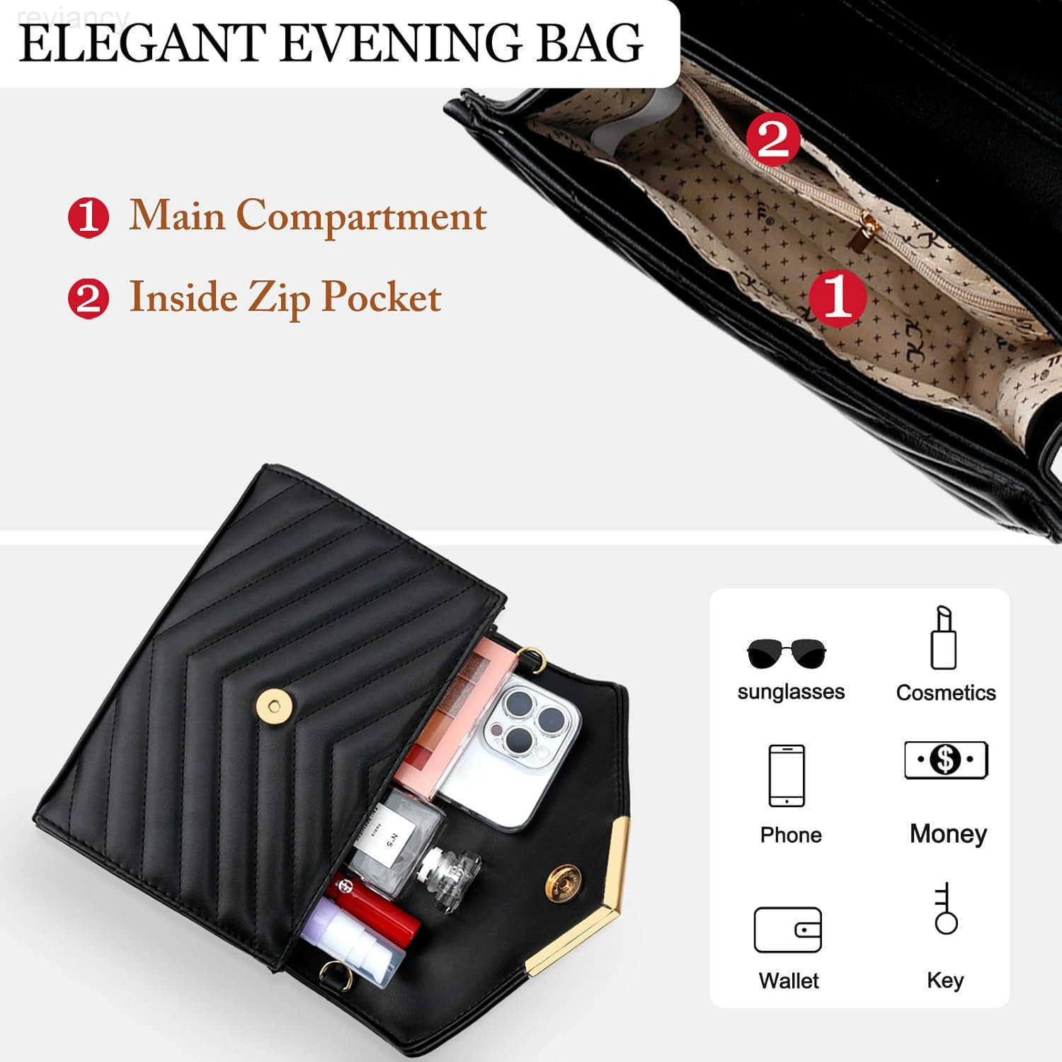 Women Formal Vegan Leather Evening Envelope Clutch Purses and Handbags for Party Wedding Prom BridalW250908