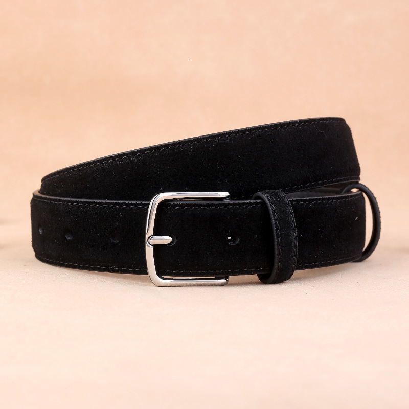 Sude Belt Cowskin Genuine Leather For Man And Lady With Oxford Fabric Strap Genuine Leather Pin Buckle Blue Gray Belts 250903