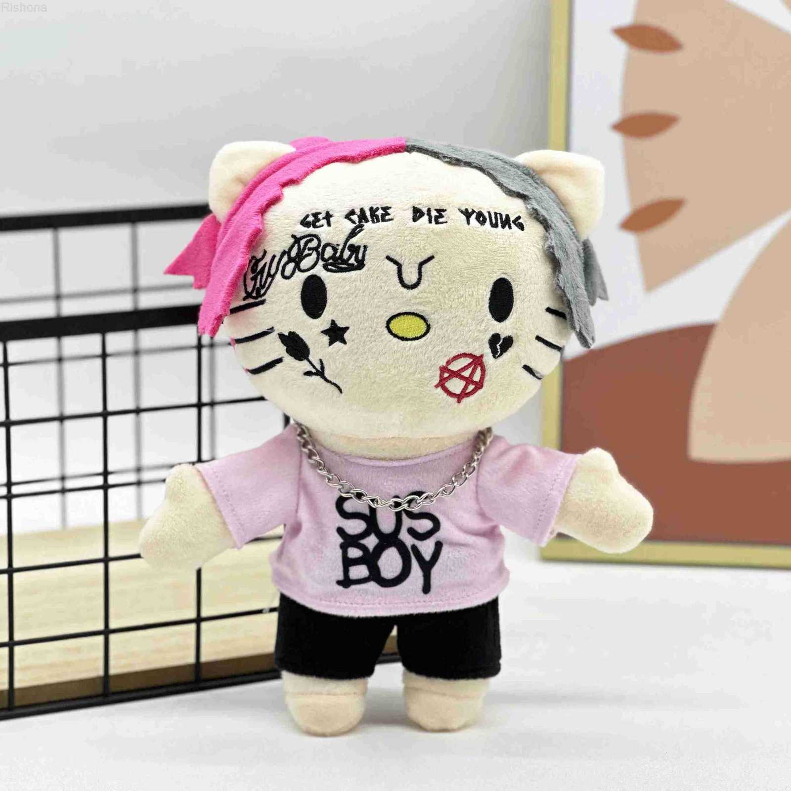 Sanrio New Hello Kitty LIL PEEP Plush Anime Plush Toy Doll with Pink Clothes Necklace Stuffed Soft Plush Toys Fans Collect Gifts 24cm L250908