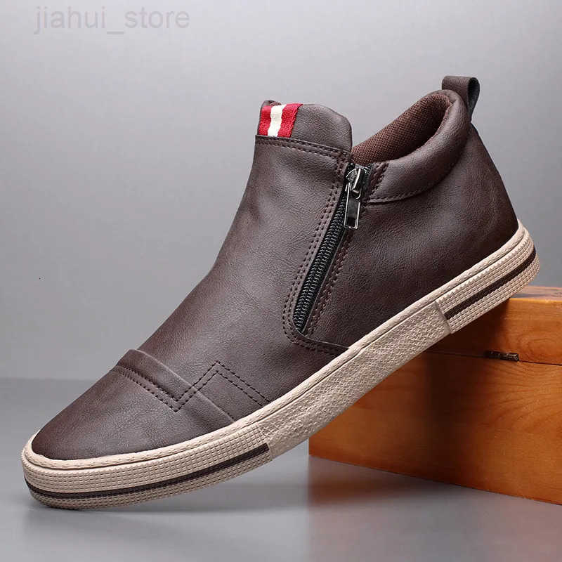 Slip on Mens Chelsea Boots Spring Fashion HighTop Sneaker Shoes British Allmatch Casual Leather Shoes WearResistant Shoe M250908
