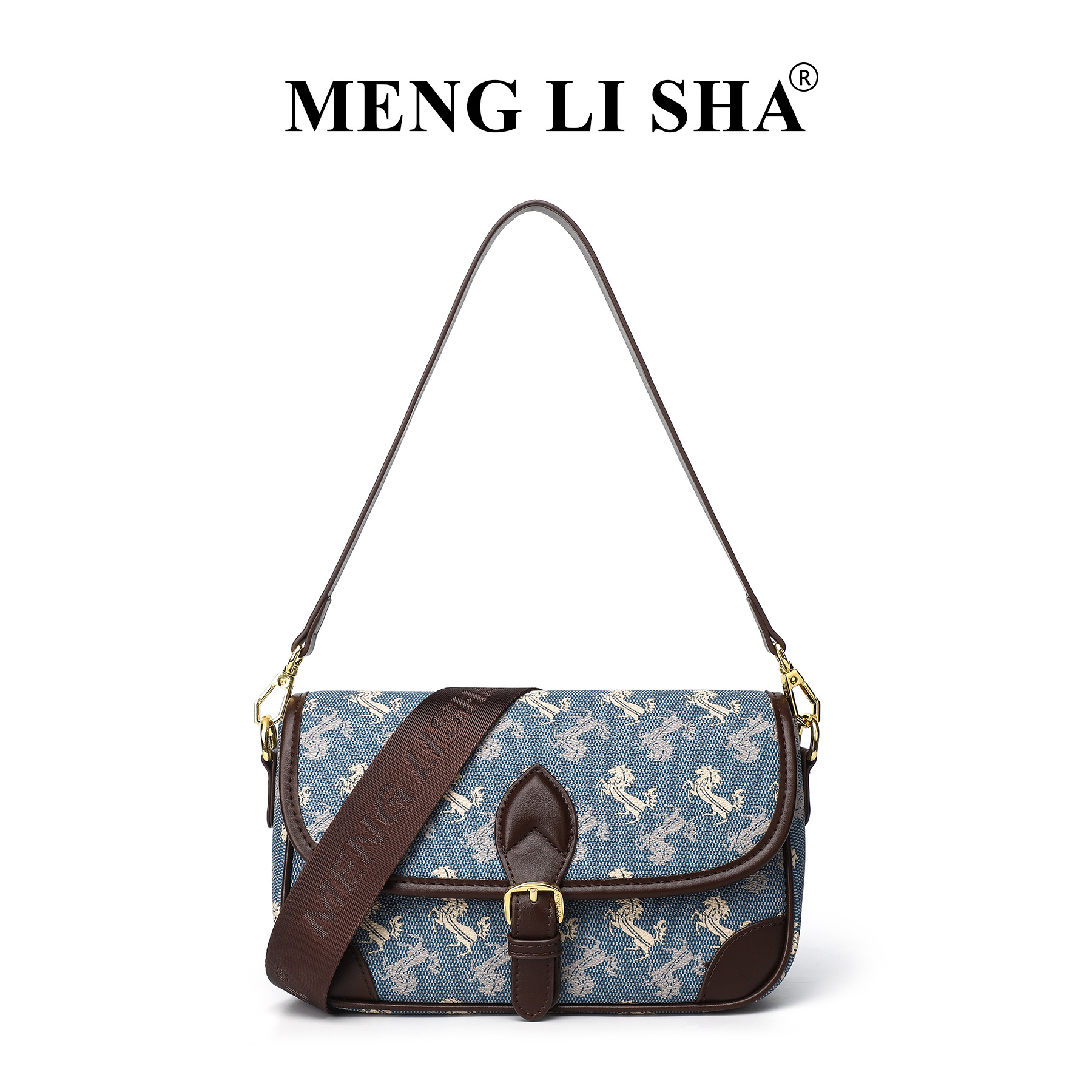 Old flower one shoulder cross body small square high sense fashion messenger hand carry baguette horn bag female