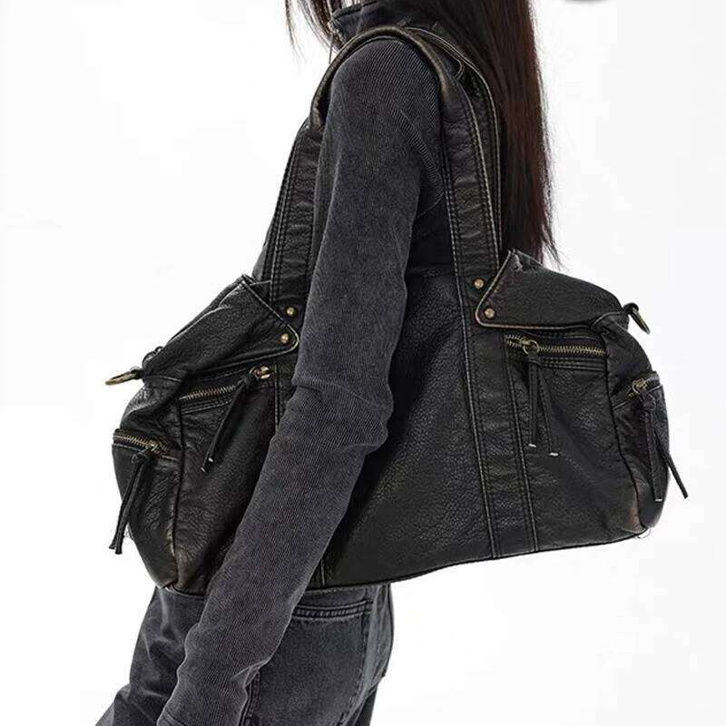 Vintage Large Capacity Women Shoulder Bags Retro Rivet Lady Handbags Soft Pu Leather Crossbody Trend Big Toffice Bag