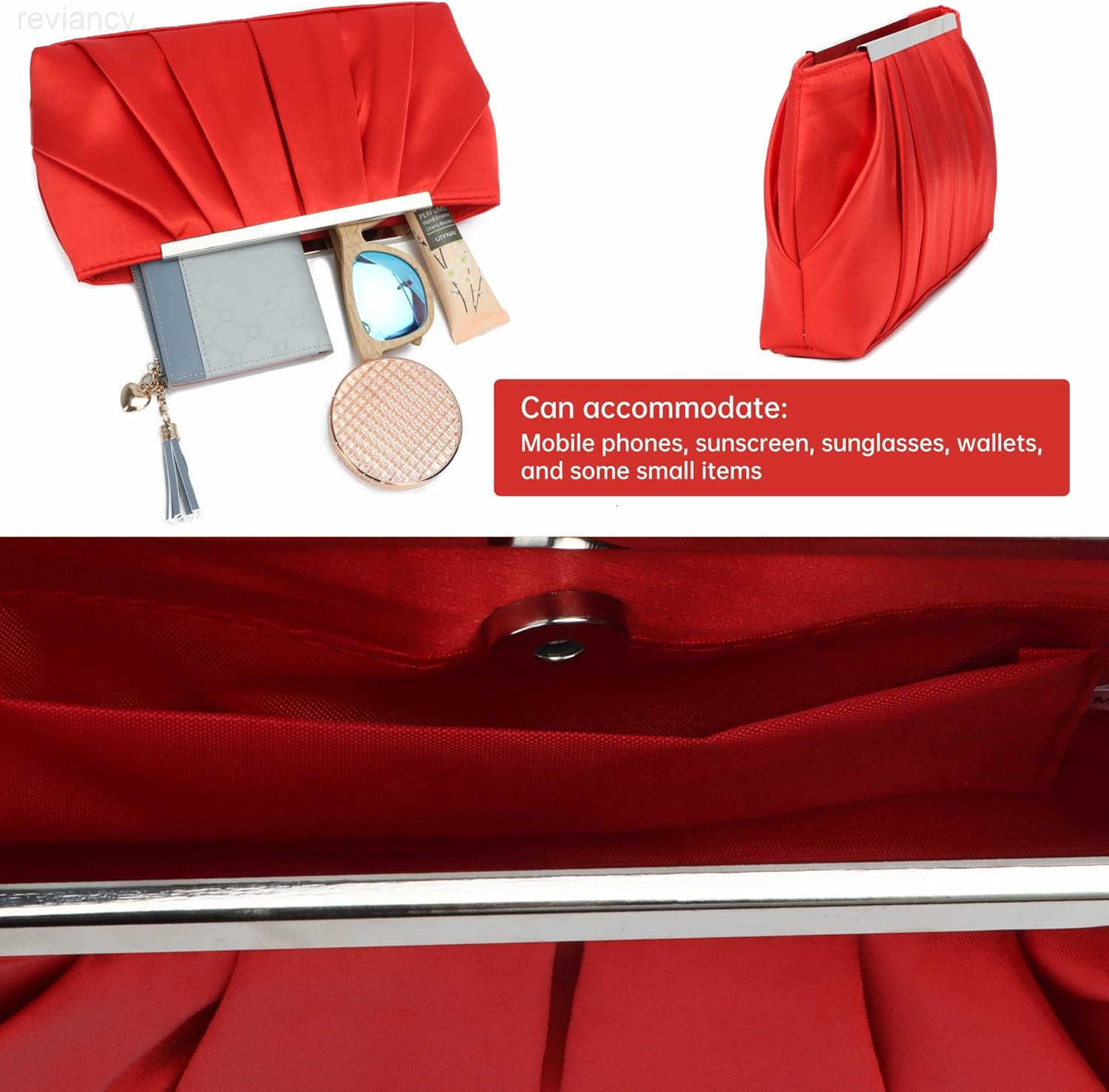 Womens Satin Evening Clutch Bag Elegant Pleated Formal Handbag Simple Classic Purse for WomenW250908