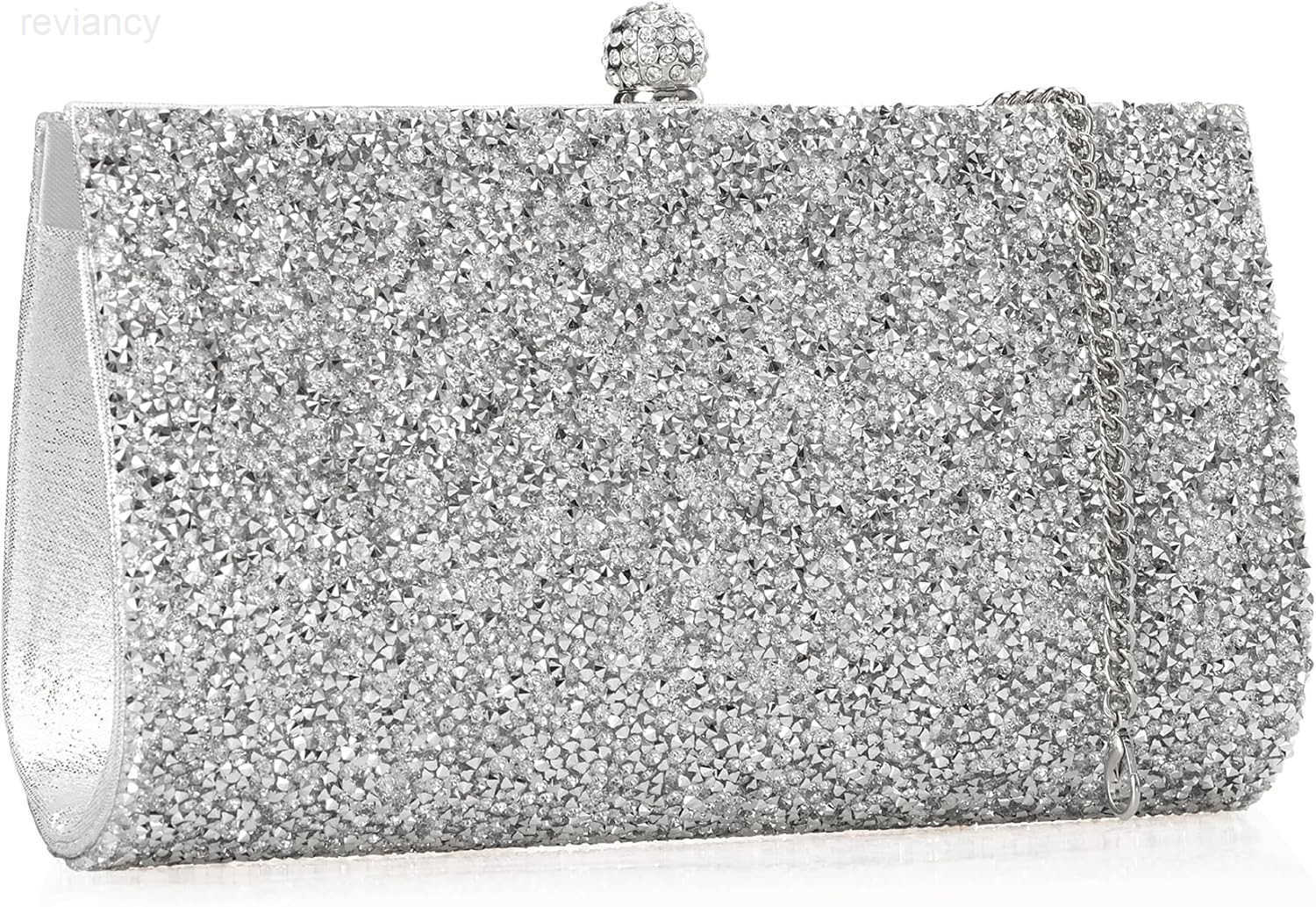Clutch Purse for WomenCrystal Evening Bag Wedding Prom PartyCrossbody handbag SilverW250908