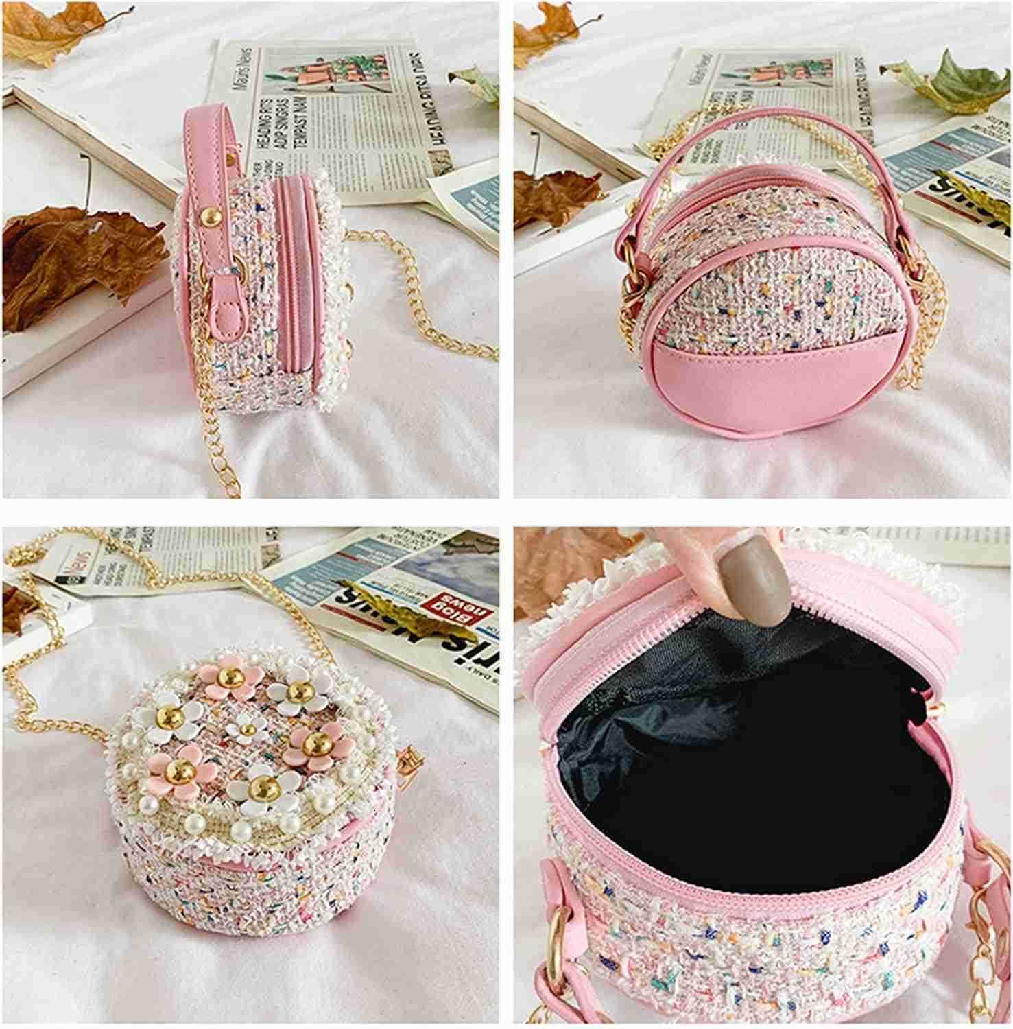Little Girls Toddler Crossbody Purse with Pearl Flowers Mini Cute Princess Handbags Shoulder Chain BagW250908