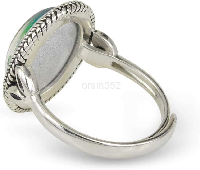 Style Antique Silver Plating Brass Oval Stone Color Change Mood Ring Size AdjustableW250908