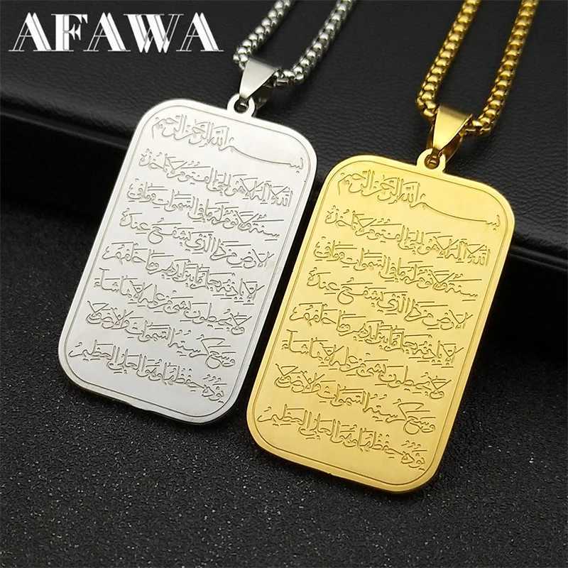 Islam Religious Muslim Pendant Necklace for Women Men Stainless Steel Gold Color Arabic Quran Medal Chain Jewelry W25908