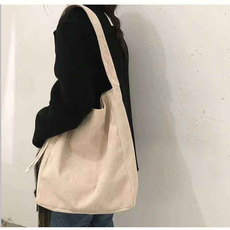 Large Corduroy Shoulder Shopper Bag for Women Cotton Cloth Fashion Canvas Tote Shopping Bags Woman Handbags Reusable Travel Bags R250908