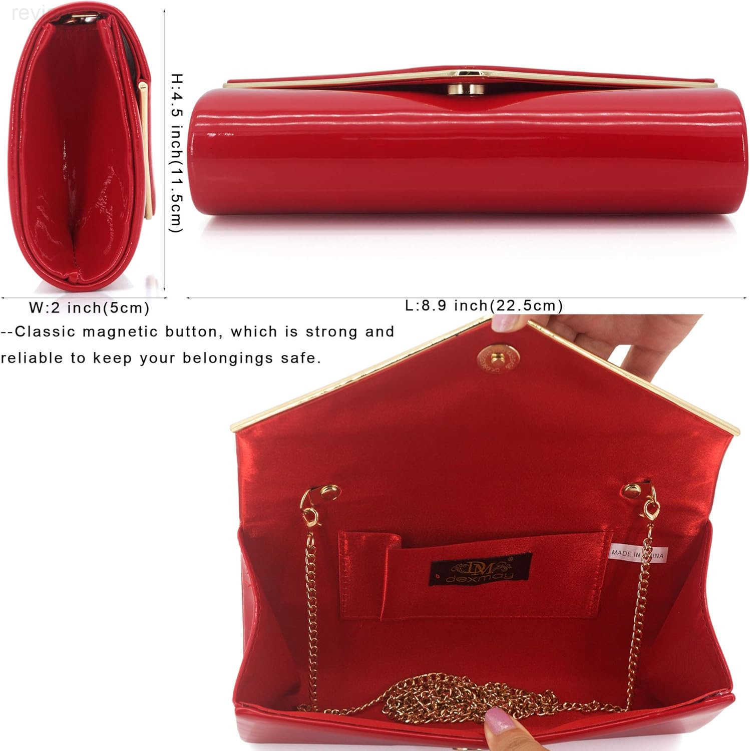 Envelope Clutch Purse for Women Shiny Patent Leather Foldover Evening Bag Formal HandbagW250908