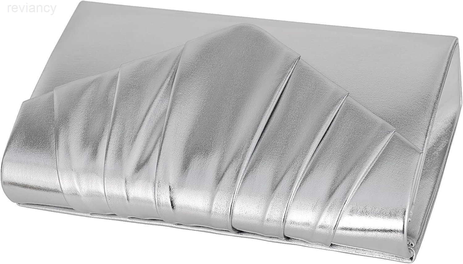 Women Evening Clutch Purse Shimmering Metallic PU Leather Pleated Flap Envelope Handbag for Wedding Prom PartyW250908