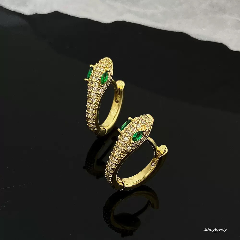 Light Elegant Exquisite Versatile Zircon Green Eye Snake-Shaped Fashion High-End Sense Personality Niche Earrings 250710 ddmylovely ddmylovely ddmylov