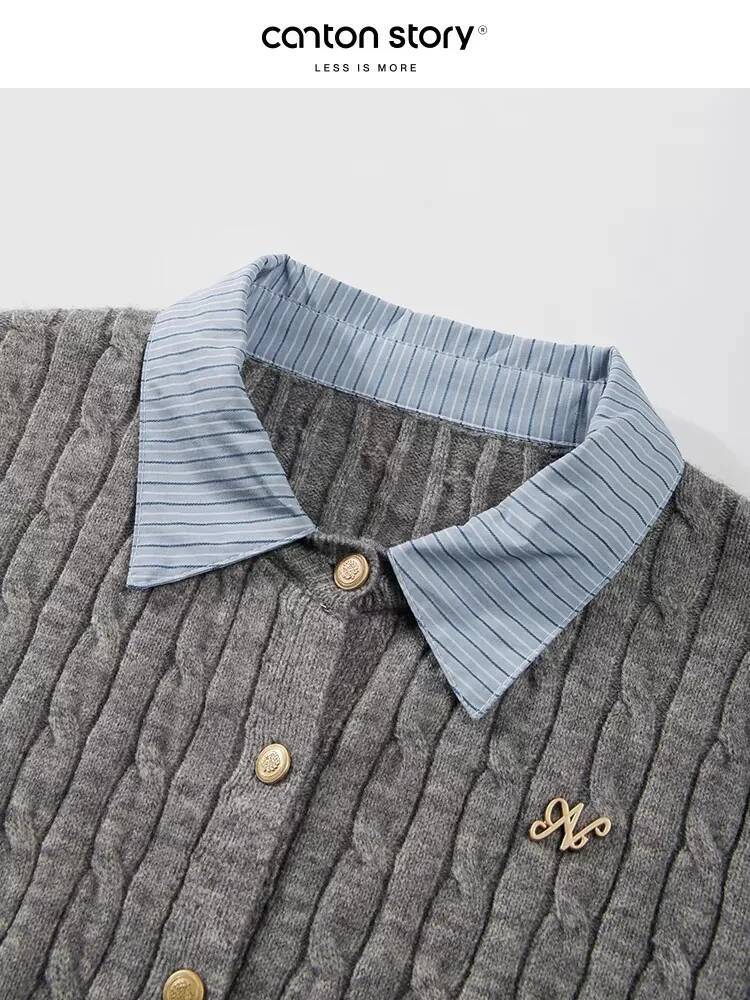 2025 women's S gray cardigan wool sweater knitted sweater long sleeved sweater jumper retro S aesthetic design clothing autumn and winter new des