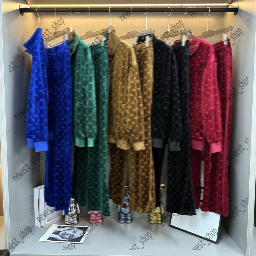 Designer womens tracksuits luxury sport suit 2 piece sets letter jacquard velvet jacket women spring casual wide-leg pants lady sportsuits mix color