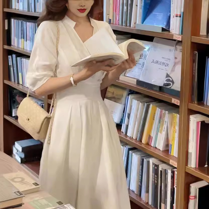 GC290 French gentle style temperament white shirt dress women's summer