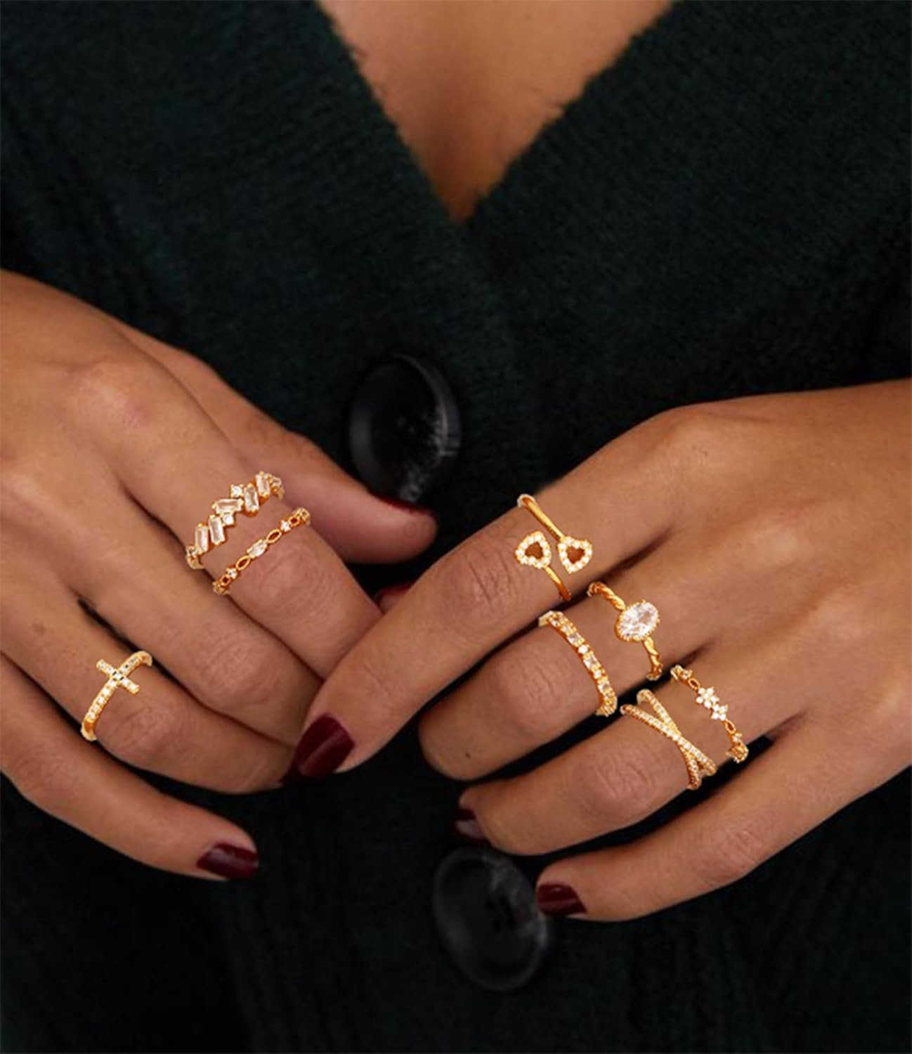 Gold Silver Rings For Women Non Tarnish Gold Plated Stackable Rings Wedding Engagement Bands Dainty 14K Gold Ring Simple Trendy Cubic Zirconia Thumb S