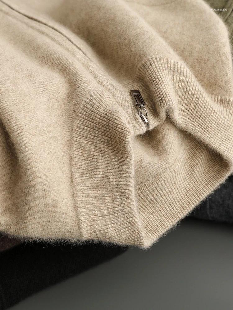 Mens Tracksuits Men Mock Neck Zippers Cardigan Cashmere Sweater Pants Sets Elastic Waist Pencil Trousers Knitted Thicken Clothing