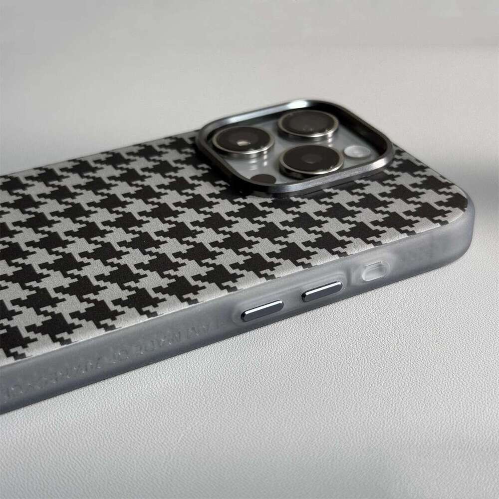 DHgargets Compatible iPhone 16 Pro Max Case Houndstooth Texture Skin Feel PC Magnetic Apple 14 Shockproof Protective Cover 15