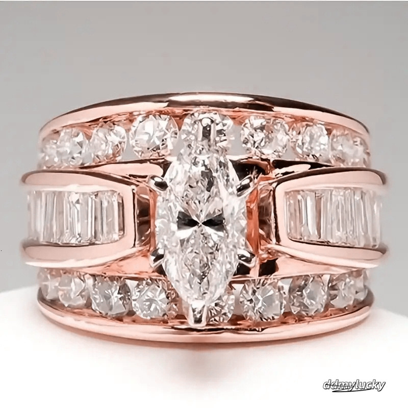 Hot Sale New Arrival Jewelry Sier&Gold Fill Marquise Cut White Topaz CZ Dia Party Women Wedding Bridal Ring For Birthday Gi ddmyLucky