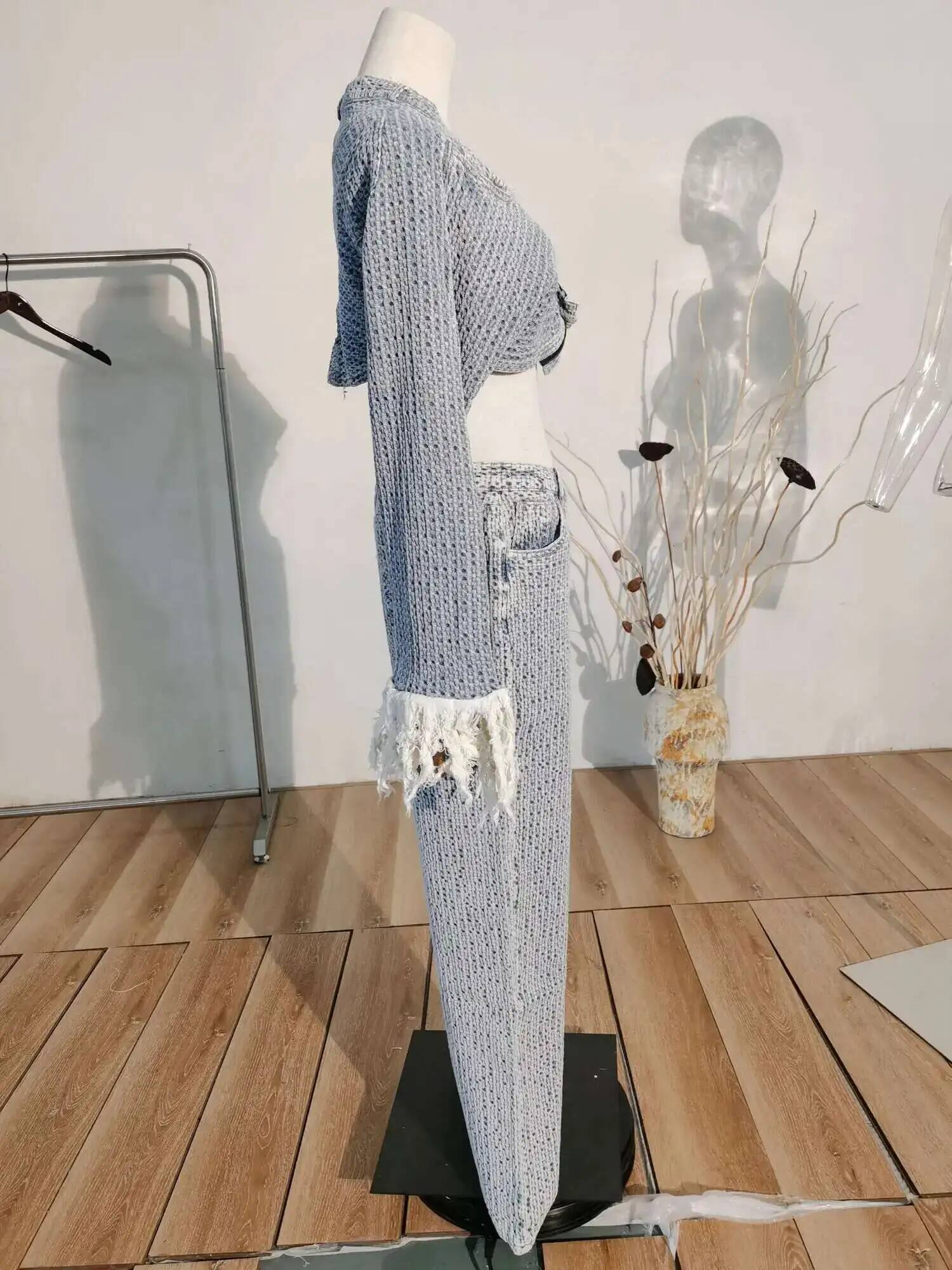 design 2025 Spring New Trendy Product Long Sleeve Single Button Denim Short Jacket High Waist Full Jeans Two Piece Set Women's Autumn/Winter New 