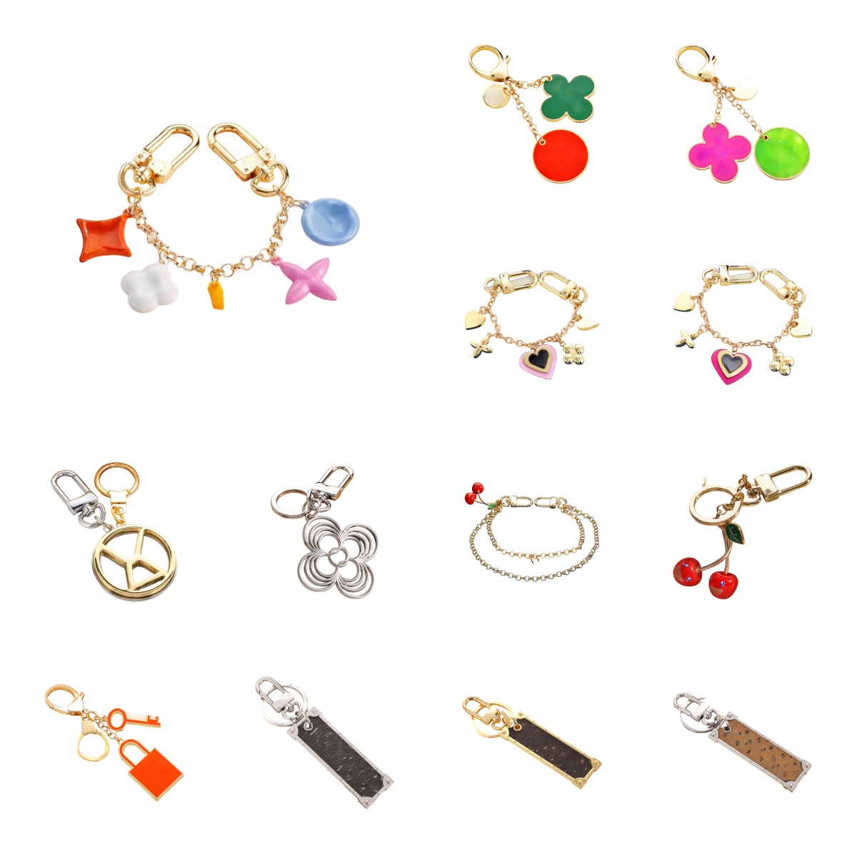2025Handmade designer keychains dragonne multicolor key chain women men brown leather bag wallet lanyard plated gold accessories dragonne keychain letter 06555