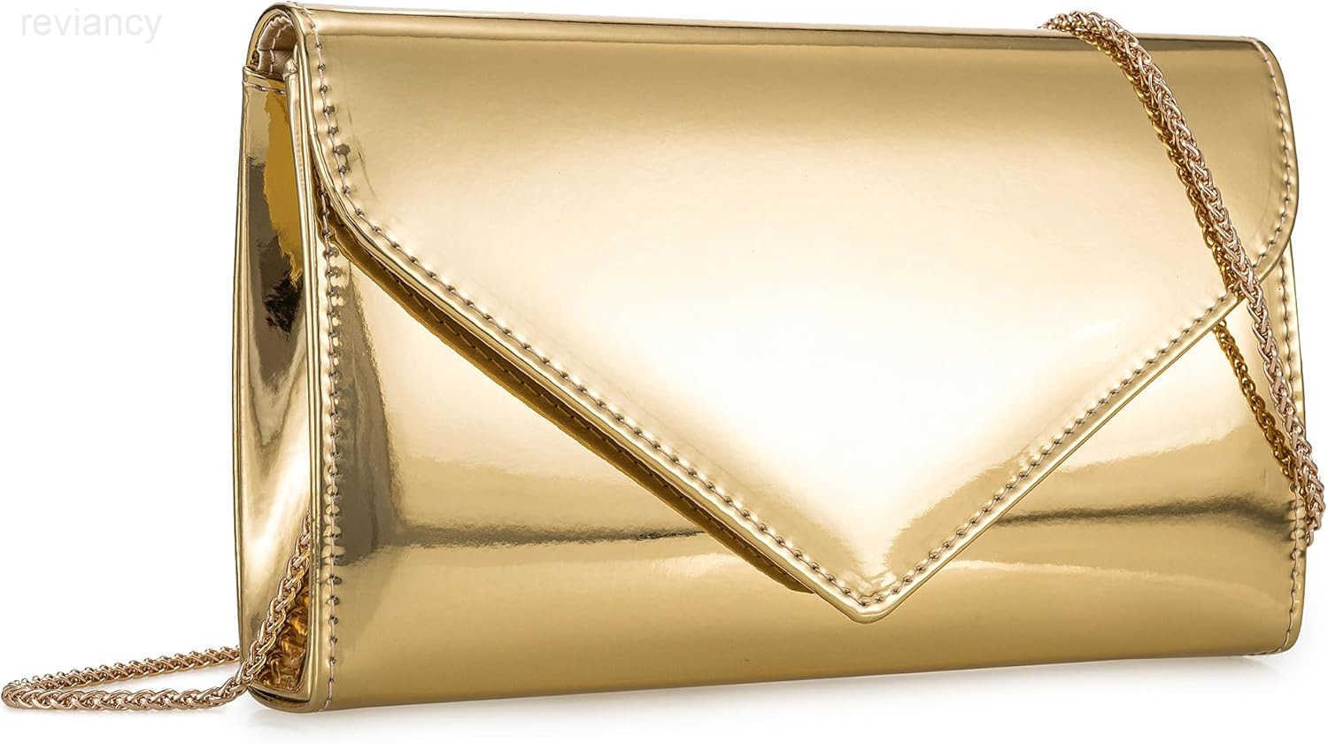 Womens Mirrored Metallic Faux Leather Evening Bag Glimmering Clutch Purse for PromCocktailWeddingPartyW250907