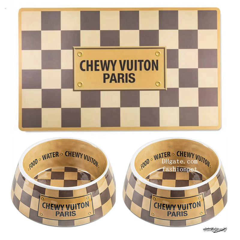 Designer Bowl And Placemat, Pet Food Water Bowls Melamine Non-Slip Skid Proof Heavy Duty For Small Medium Large Dogs Cats Puppies, Style, Brown, J14 D