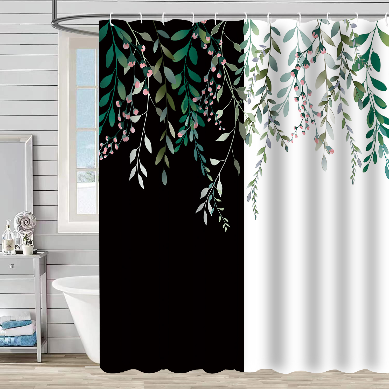 YL-37129 digital shower curtain cross-border plant flowers waterproof polyester bathroom four-piece set dry and wet separation moisture-proof