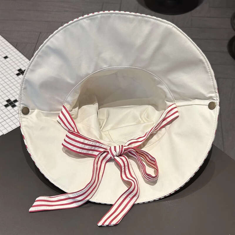 DHpet_wholesale Korean - style Ins - inspired Fresh Striped Large - brim Sun - protection Fisherman Hats for Women: Two - way Wearing & Wind - resista