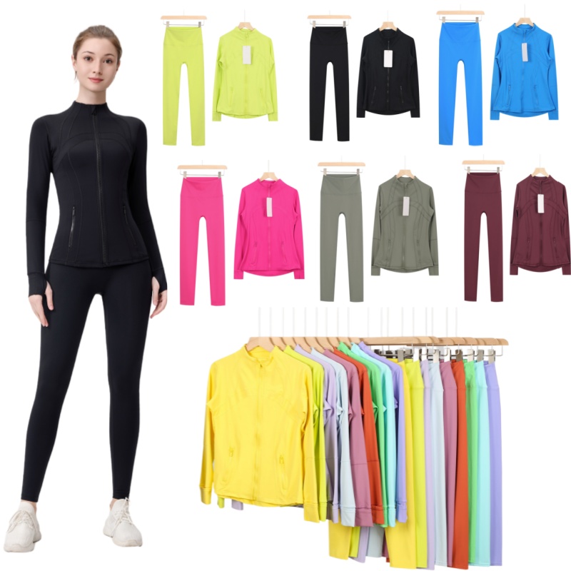 lulule lulum jacket Fashion Workout set Women Yoga Sets jackets shorts leggings Push Up Fitness set High Waist Sports Jackets Coat Elastic Sportswear Outfits Pants 1