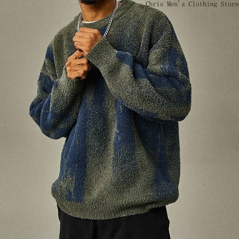 2025 men's striped loose men's pullover sweater casual soft fur jacket hooded men's autumn design and winter new fashion designer cloth