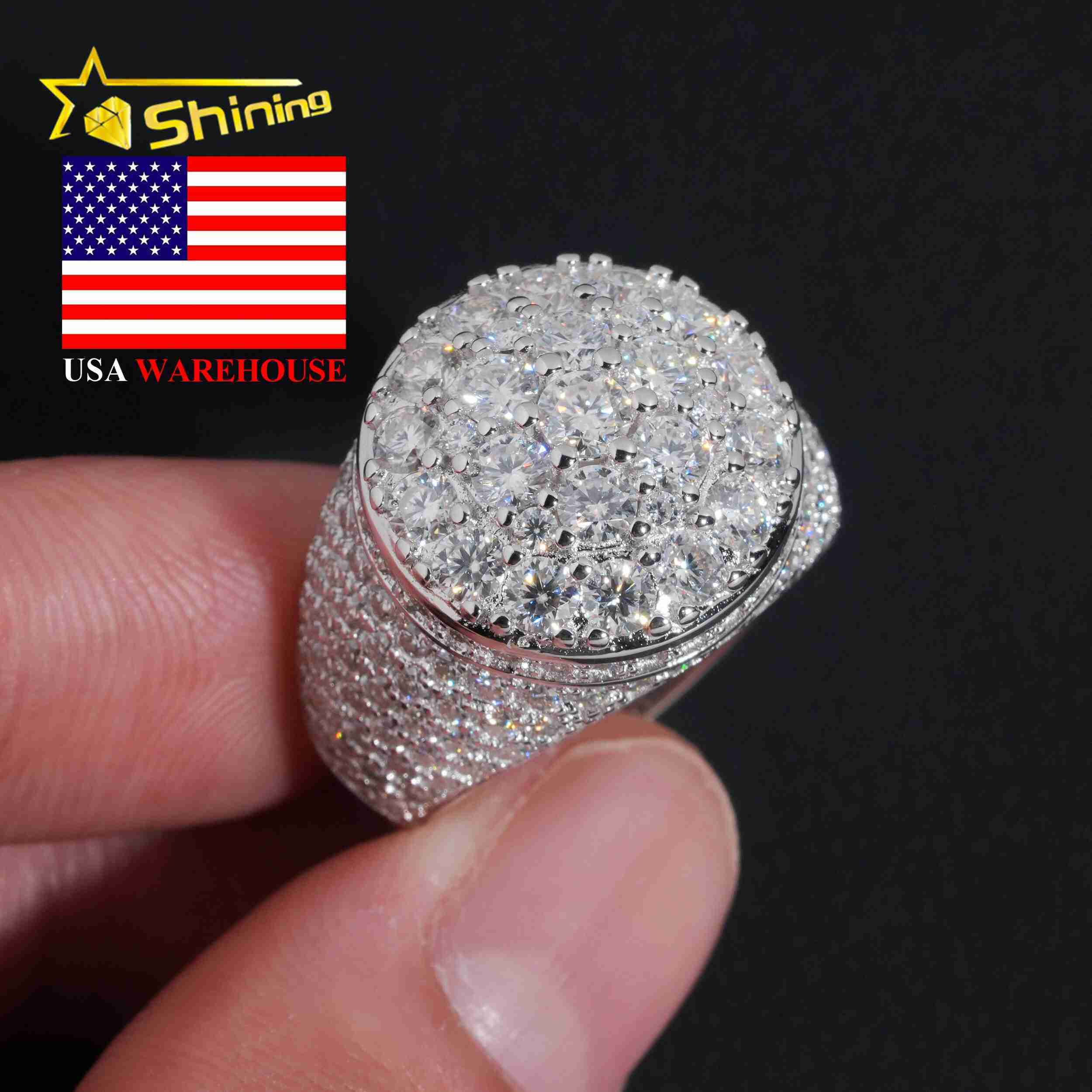 USA Local Stock Shipping Iced Out Hot Selling Moissanite Pass Diamond Tester Mens Ring 925 Silver VVS Moissanite Ring Designer ring