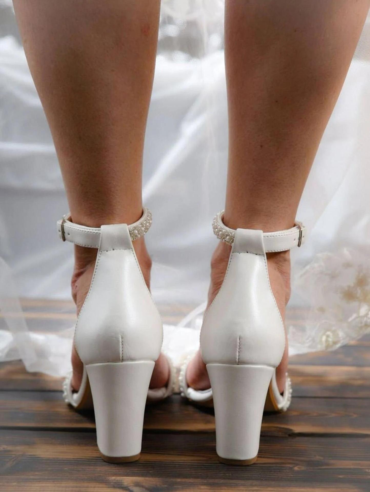 Ivory Pearls Beaded Wedding Bridal With Strap Open Toe Ladies Fashion Chunky Heel Bride Women Shoes Sandals Lg0205 Youmaidress