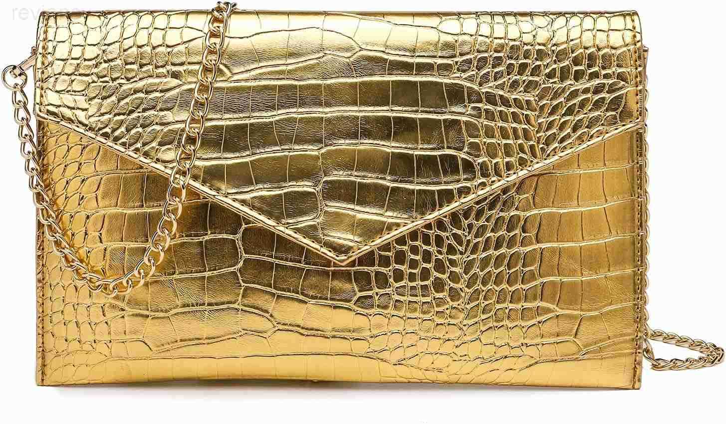 Women Envelope Clutch Purse Handbag Metallic Leather Crossbody Shoulder Foldover Evening Bag Formal Wedding PartyW250908