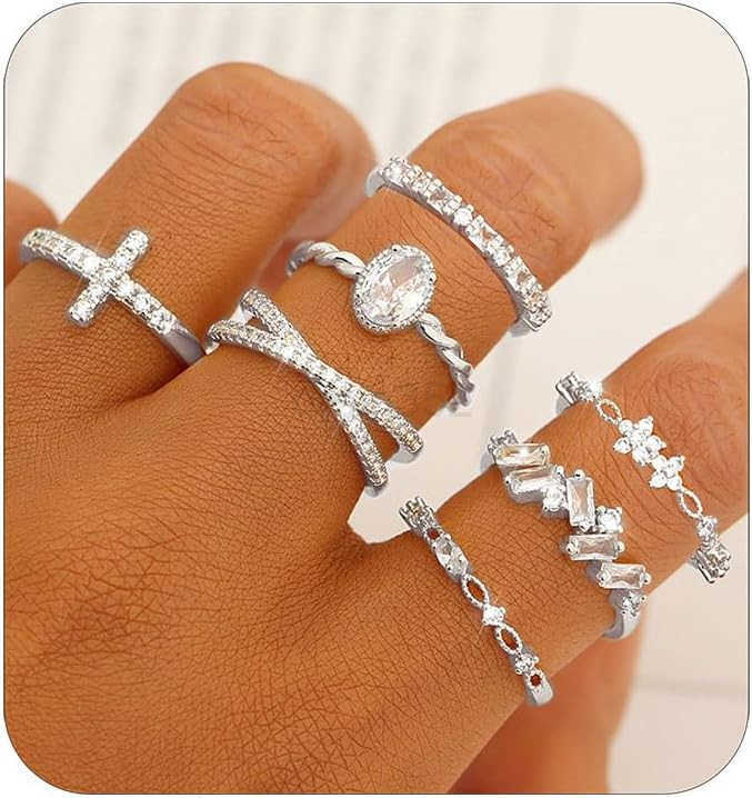 Gold Silver Rings For Women Non Tarnish Gold Plated Stackable Rings Wedding Engagement Bands Dainty 14K Gold Ring Simple Trendy Cubic Zirconia Thumb S