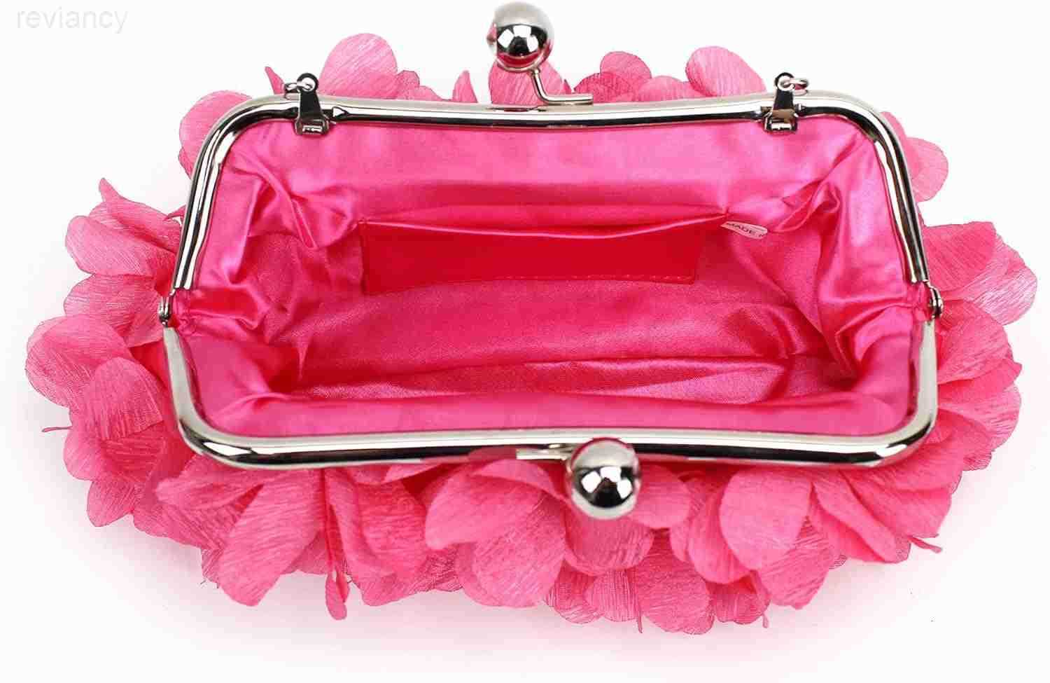 Women Rose Shaped Clutch Soft Satin Wristlet Handbag Wedding Party PurseW250908