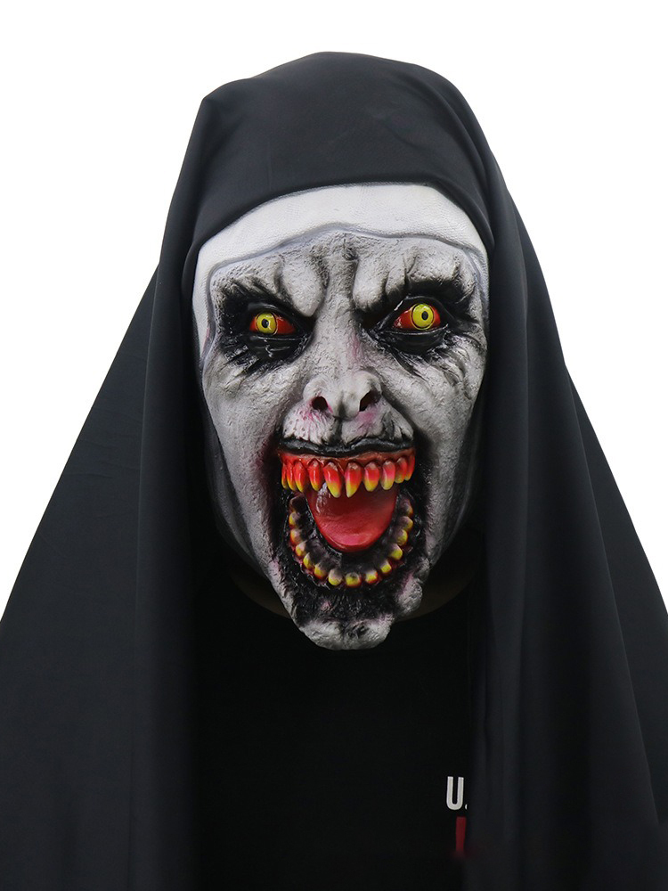 Halloween Summoning 2 Nun Mask Horror Nun Mask Cosplay Scary Bloody Demon Ghost Face Latex Masks with Headscarf Party Costume Props Deluxe Scary femal
