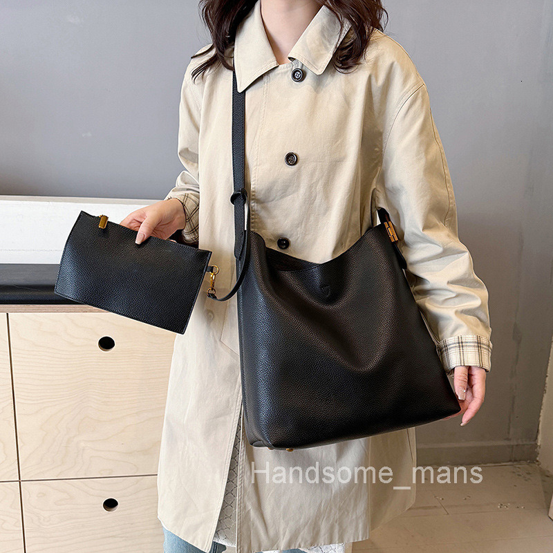 Lazy Large Bag for Women New Fashion Simple Shoulder Bag for Work Commute Soft Leather Bucket Bag Large Capacity