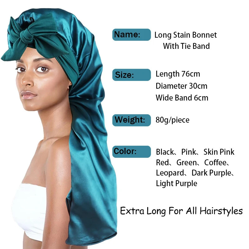 Soft Silky Long Satin Bonnet For Natural Hair And Curly Hair Large Size Hair Cap With Tie For Comfortable Night Sleep 1Pcs250908