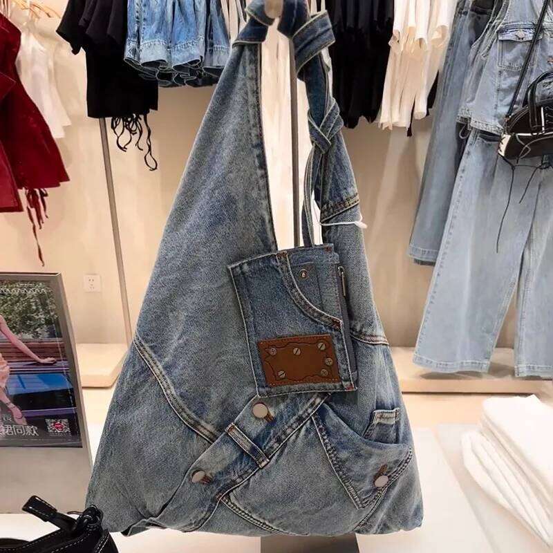 Fashion Washed Denim Women Handbags Y2k Chian Shoulder Bags For Female Simple Large Capacity Student Ladies Big Totes Bolsas