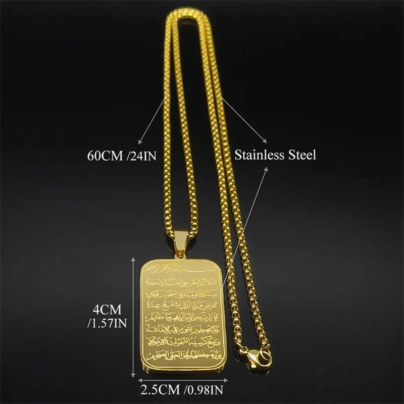 Islam Religious Muslim Pendant Necklace for Women Men Stainless Steel Gold Color Arabic Quran Medal Chain Jewelry W25908
