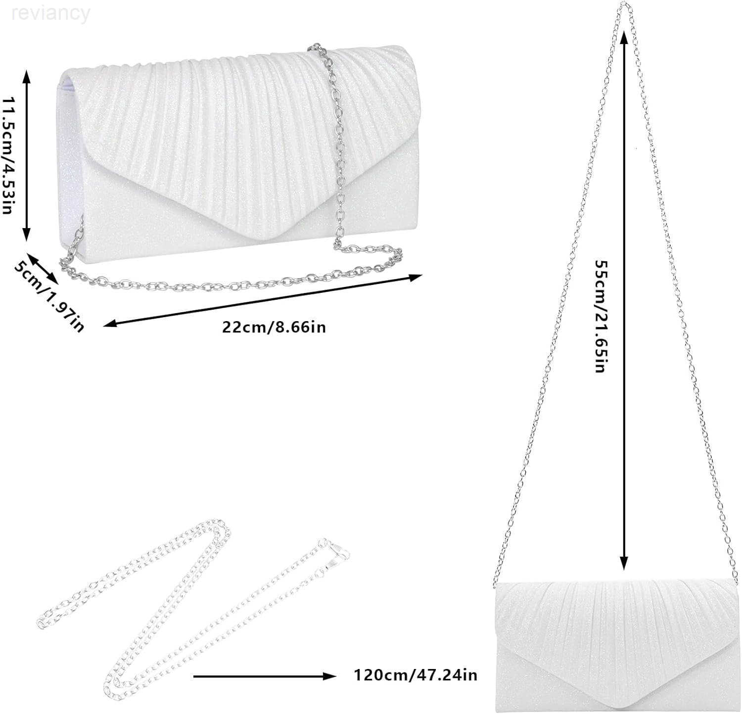 White Clutch Purse for Women Elegant Pleated Evening Bags with Chain Strap Sparkly Green Sequin Envelope Clutch Bag Formal Shoulder Handbag for Weddin