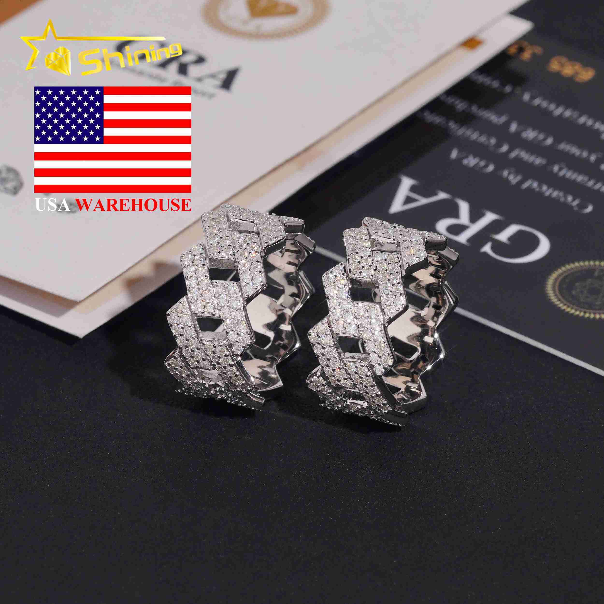 US Warehouse Pass Diamond Tester High Quality 925 Silver Fine Jewelry Fully Iced Out Hip Hop Ring Moissanite Men Cuban Ring Designer ring