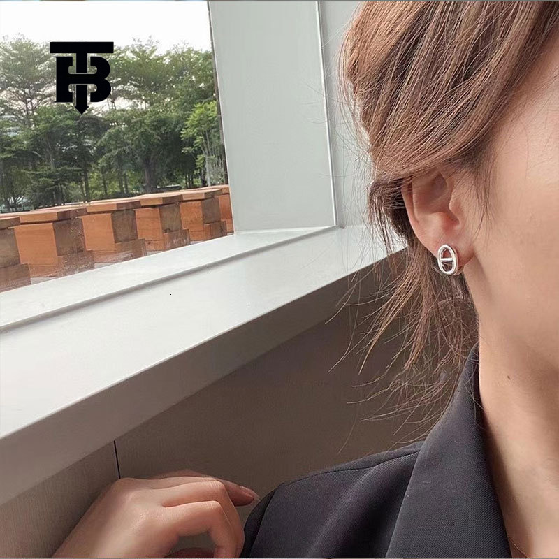 TB BHULAMTE Designer Luxury Korean Version S925 Silver Needle Geometric Pig Nose Hollow Earrings Women's Vintage Fashion Elegant Simple Ear Clips