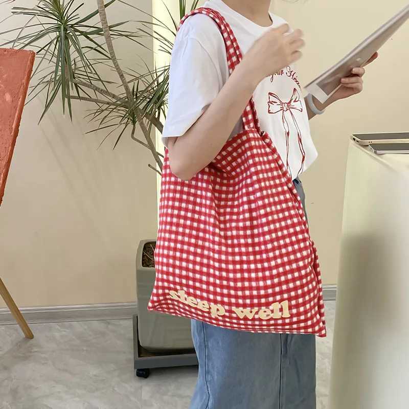 Student Girl Chic Checkered Shoulder Bag Simplicity Fashion Plaid Women Tote Bag Large Capacity Portable Travel Storage Bag R250908