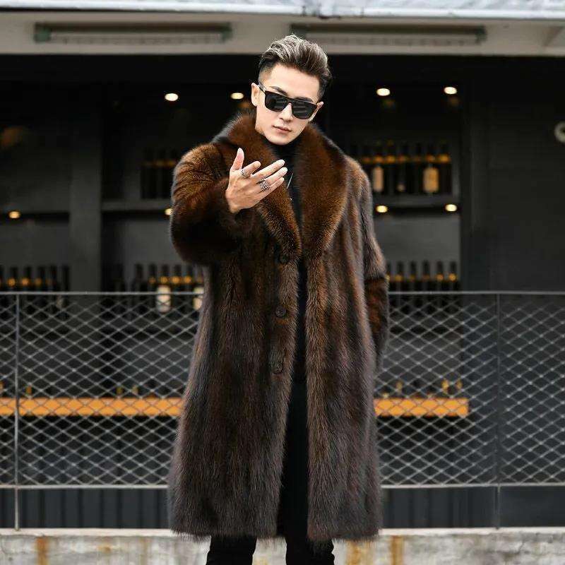 jacket coat Mink Coat for Men, Genuine Mink, Autumn and Winter New Thickened Long Casual Plus Size Faux Fur Coat, Trendy Men's Outerwear