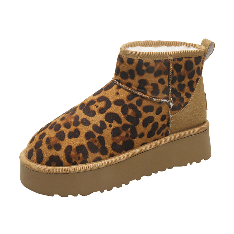 Free shipping designer Leopard print snow boots for women autumn winter thickened plush warm outer wear anti slip and fashionable Western style cotton