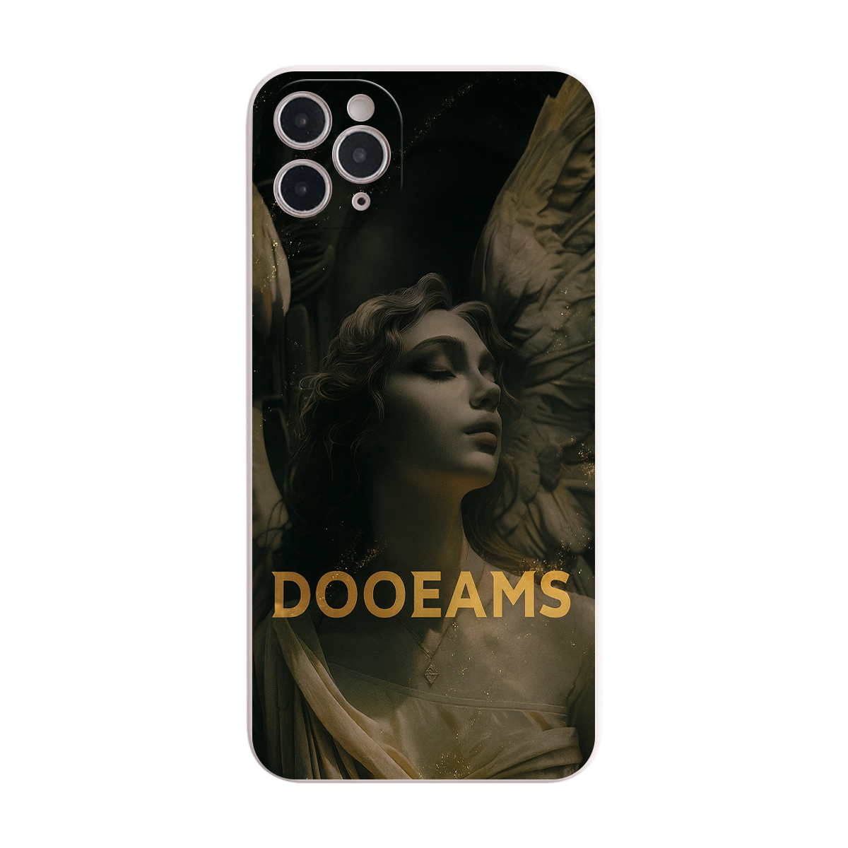 Luxury Angel Statue Design Phone Case for iPhone 11-16, Artistic Protective Cover with Golden Letters DOOEAMS, Stylish TPU Back Shell